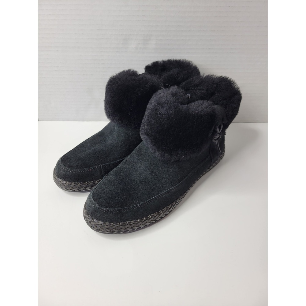 UGG Women Shearling Moccasin Ankle Booties Elowen Size US 6 Black Suede Elowen